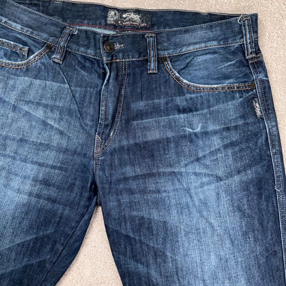 Silver Jeans Co Jeans Mens 36x30 Blue Nash Whisker Straight Western Stitch Denim - Picture 2 of 12